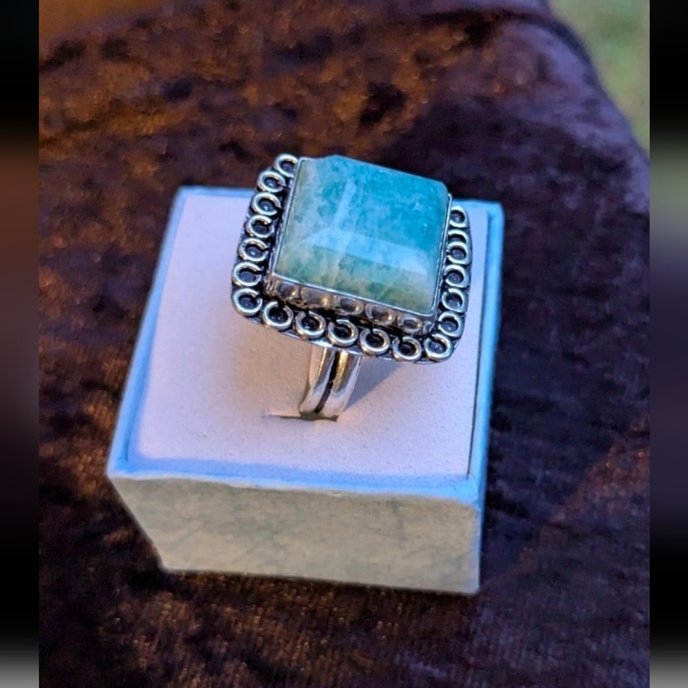 Handcrafted Square Amazonite Ring (8) - Picture 6 of 12